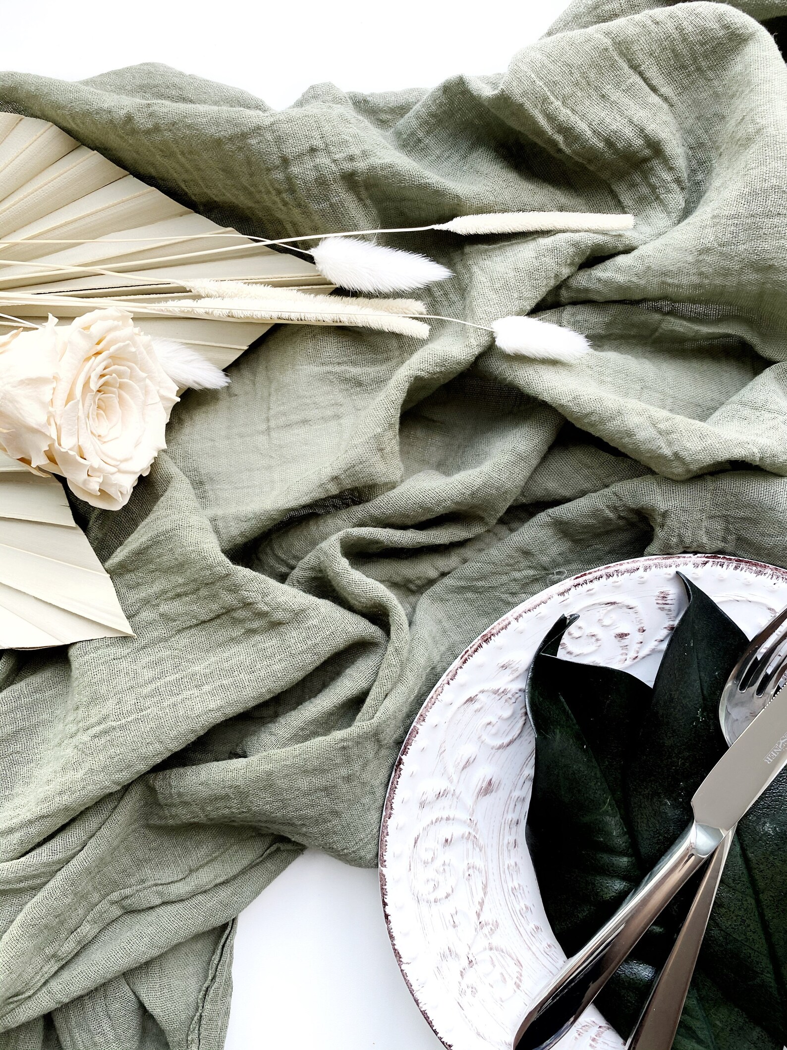 SAGE Green Tablecloth Rustic Cotton Table Runner Cheesecloth Etsy