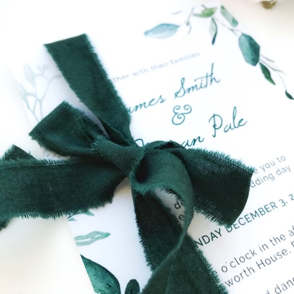 Hunter green cotton ribbon Invitation wedding ribbon / Satin ribbon / Gift wedding wrapping / Made in Ukraine