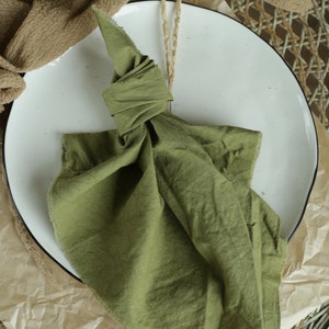 OLIVE cotton napkins / Raw edges / Plant hand dyed / Simple, useful and sustainable made napkins / Made in Ukraine / Green cotton napkins image 9