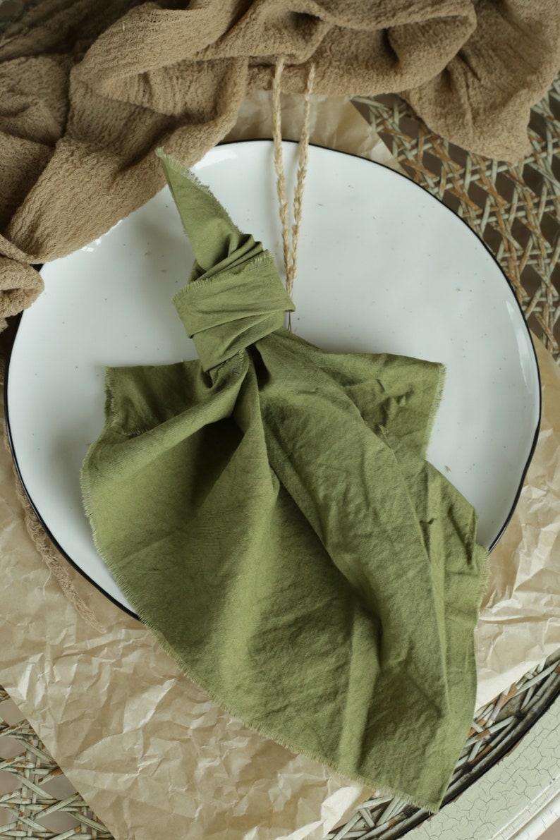 OLIVE cotton napkins / Raw edges / Plant hand dyed / Simple, useful and sustainable made napkins / Made in Ukraine / Green cotton napkins image 9