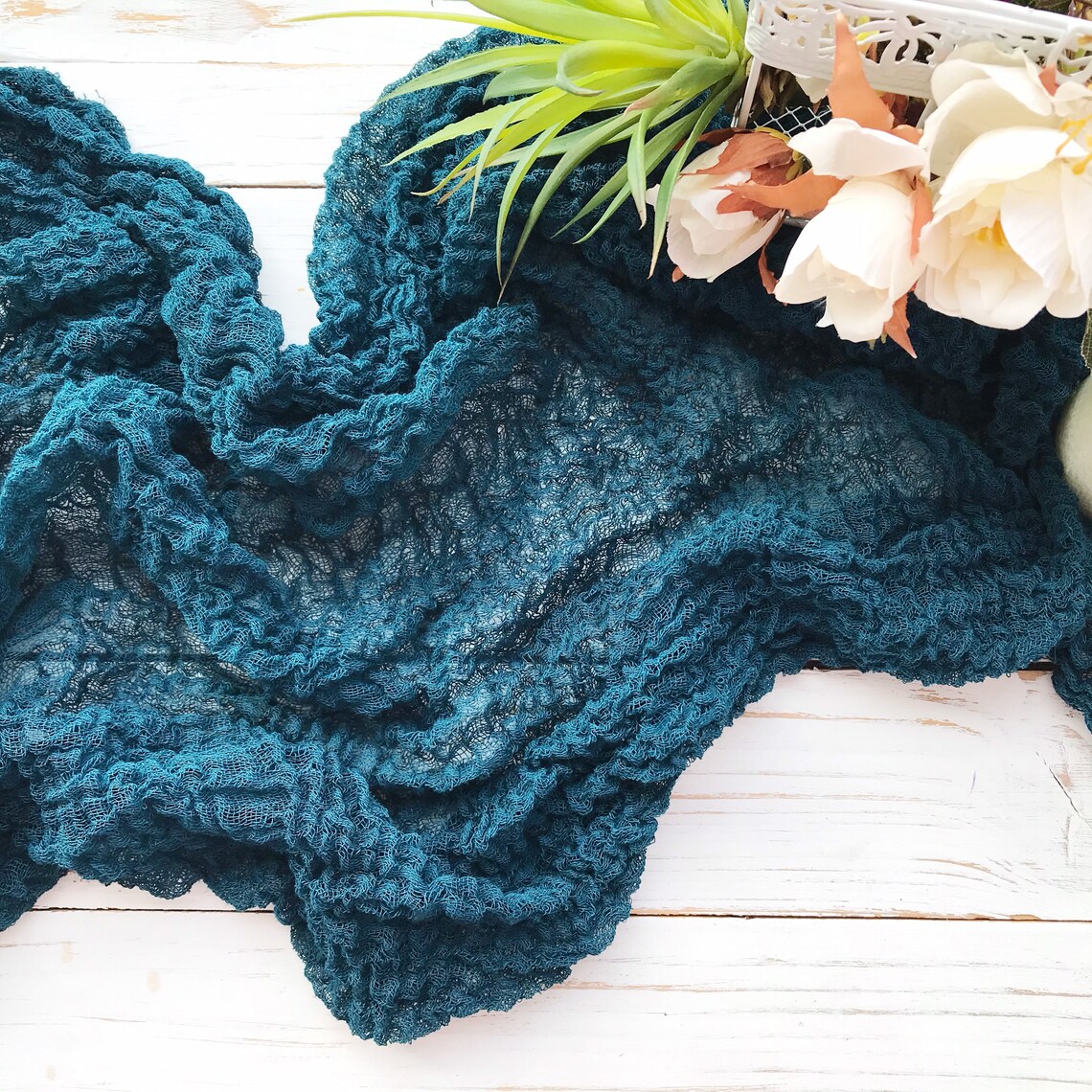 Teal blue gauze table runner Rustic cheesecloth runner Teal Etsy