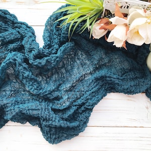 Custom table cloth / TEAL BLUE cotton gauze runner / Cheesecloth table runner / Boho wedding decor / Ukraine seller / Handmade runner