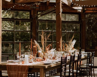 Burnt Orange Double Gauze Table Cloth, Copper Cheesecloth Table Runner, Hand Dyed Cotton Muslin Wedding Decor, Boho Reception Table Styling
