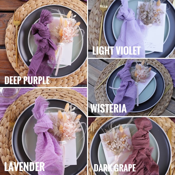 DOUBLE GAUZE cotton napkins with raw edges/ Rustic table decor / Dense gauze napkins / Hand dyed eco-friendly cloth / PURPLE collection