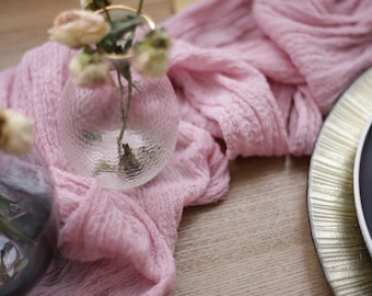 Mauve Cheesecloth Table Runner, Hand Dyed Cotton Gauze, Romantic Wedding Table Decor