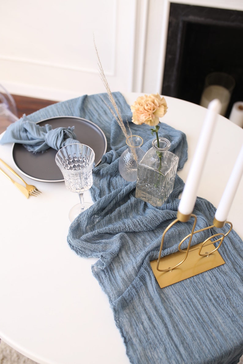 DUSTY BLUE Gauze Runner / Table Runner Table Centerpiece Sky Etsy