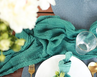 Wedding table runner / Emerald green cheesecloth / Gauze runner / Cheese fabric / Wedding centrepiece / Rental friendly dyed cheesecloth