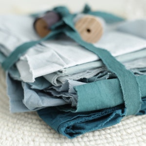 Organic dyed cotton fabric remnants/ Dusty blue fabric bundle / Useful cotton fabric scraps / Made in Ukraine / Eco-friendly