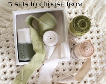 Hand Dyed Moss Green Cotton Ribbon, Natural Fabric Ribbon for Wedding Decor, Gift Wrapping and Event Styling