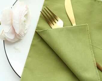 BRIGHT OLIVE cotton plant dyed napkins/ set 10 pcs / Raw edges cotton napkins / Simply and useful wedding decor