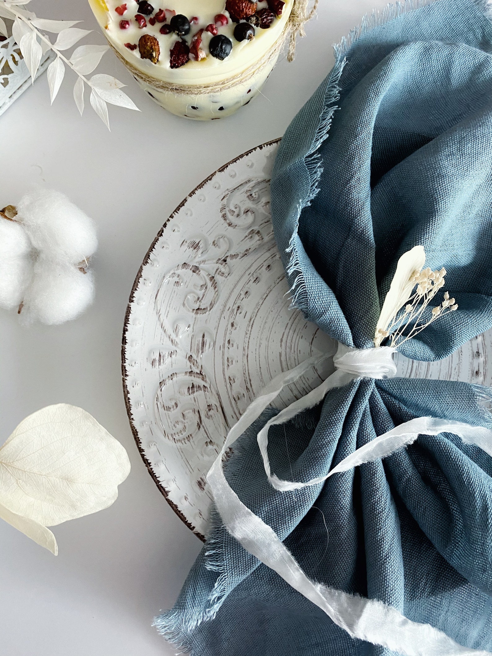 DUSTY BLUE Cotton Napkins Boho Napkins Wedding Napkin Table Etsy