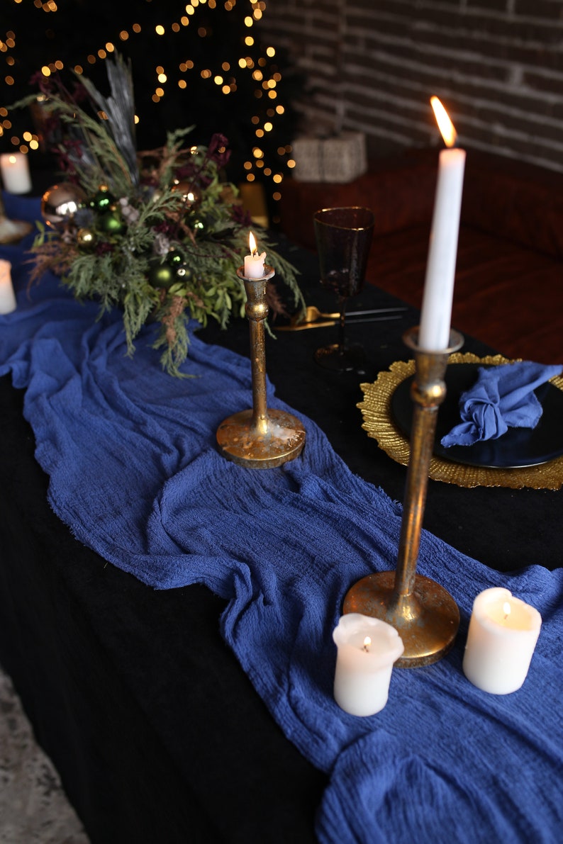 Custom tablecloth / Baby shower centrepiece / Classic blue table runner / Custom runner / Cheesecloth /Boho table runner /Farmhouse cover image 3