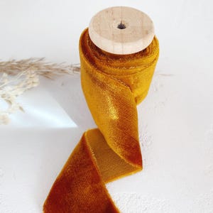 Bouquet Ribbon, Burnt Orange Silk Velvet Ribbon, Hand Dyed Wedding Bouquet Ribbon on Wooden Spool, Luxury Floral Styling & Rustic Fall Decor image 4