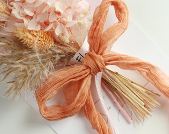 CANYON CLAY crinkle silk ribbon Rustic hand dyed silk ribbon for bridal bouquet  Silk georgette wedding ribbon