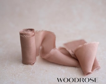Woodrose Silk Ribbon, Hand Dyed 100% Silk Ribbon for Wedding Bouquets, Invitations Decor, Gift Wrapping Ribbons, Fine Art Photography