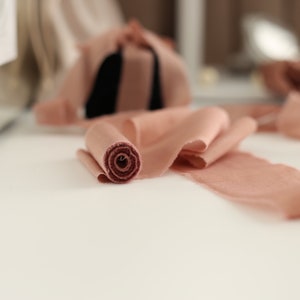 CINNAMON ROSE hand dyed silk ribbon for bridal bouquet Peony rustic wedding ribbon Gorgeous silkcotton matte ribbon in pressed rose color image 5