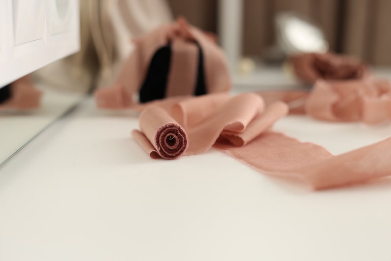 CINNAMON ROSE hand dyed silk ribbon for bridal bouquet Peony rustic wedding ribbon Gorgeous silkcotton matte ribbon in pressed rose color image 5