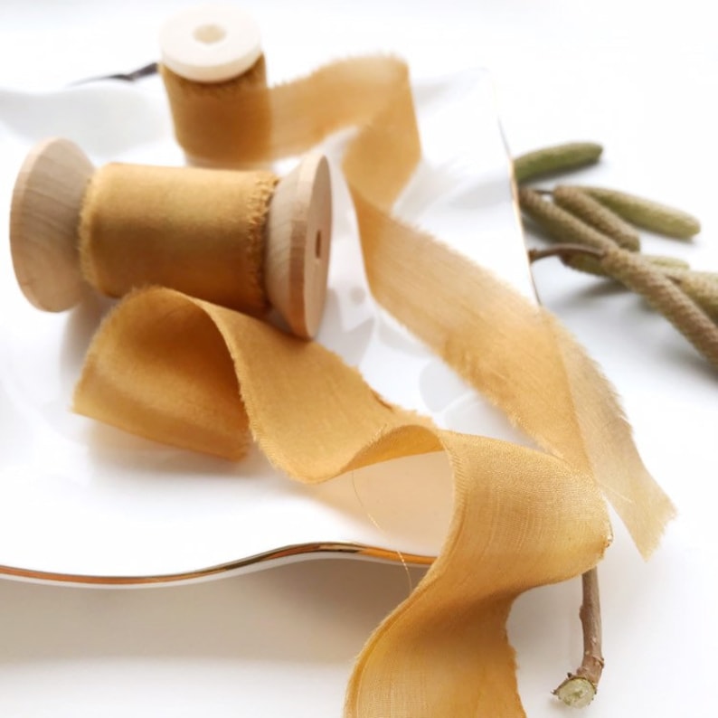 MUSTARD color hand dyed silk ribbon for bridal bouquet Etsy