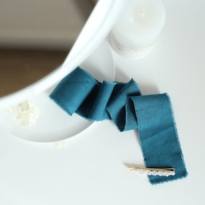 Dispatches from USA /TEAL BLUE  cotton ribbons for invitations or wedding bouquet Hand dyed premium cotton Ocean blue ribbon collection
