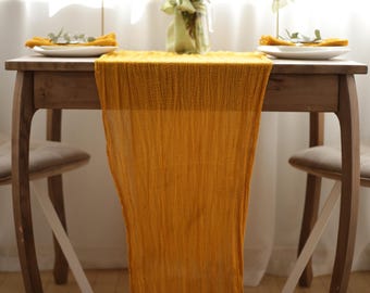 Mustard Gauze Table Runner, Hand Dyed Cheesecloth Runner, Yellow Orange Wedding Table Decor, Cotton Boho Runner