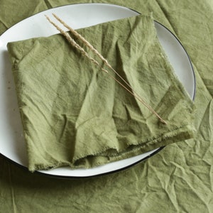 OLIVE cotton napkins / Raw edges / Plant hand dyed / Simple, useful and sustainable made napkins / Made in Ukraine / Green cotton napkins image 8