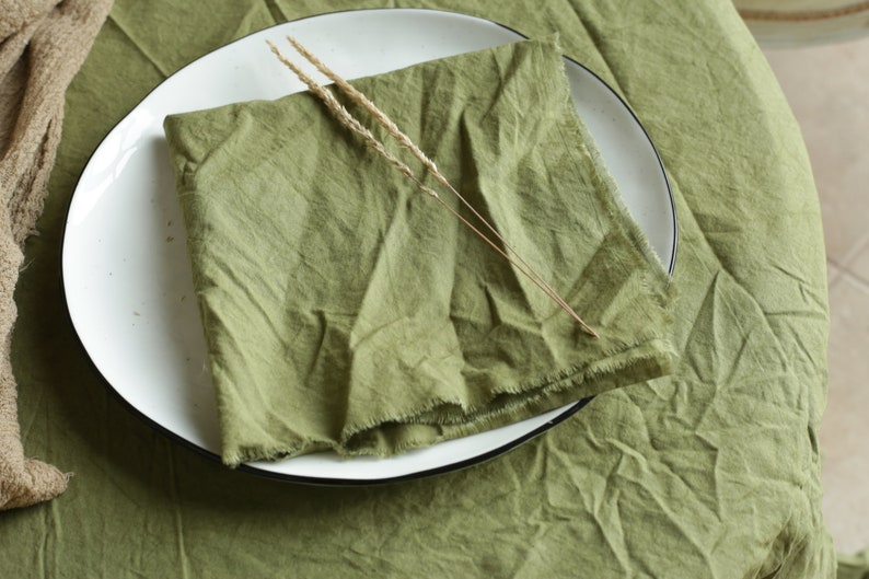 OLIVE cotton napkins / Raw edges / Plant hand dyed / Simple, useful and sustainable made napkins / Made in Ukraine / Green cotton napkins image 8