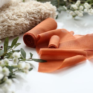 TERRACOTTA hand dyed silkcotton ribbon for bridal bouquet Rustic wedding ribbon Silk invitations ribbon image 8