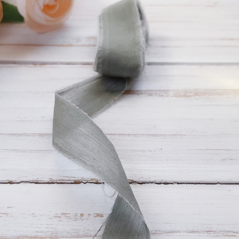Sage green silk ribbon Ribbon for bouquet in green color