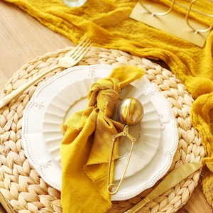 MUSTARD yellow gauze runner Mustard wedding table runner Eco table decor Photo shoot table runner Made in Ukraine image 5