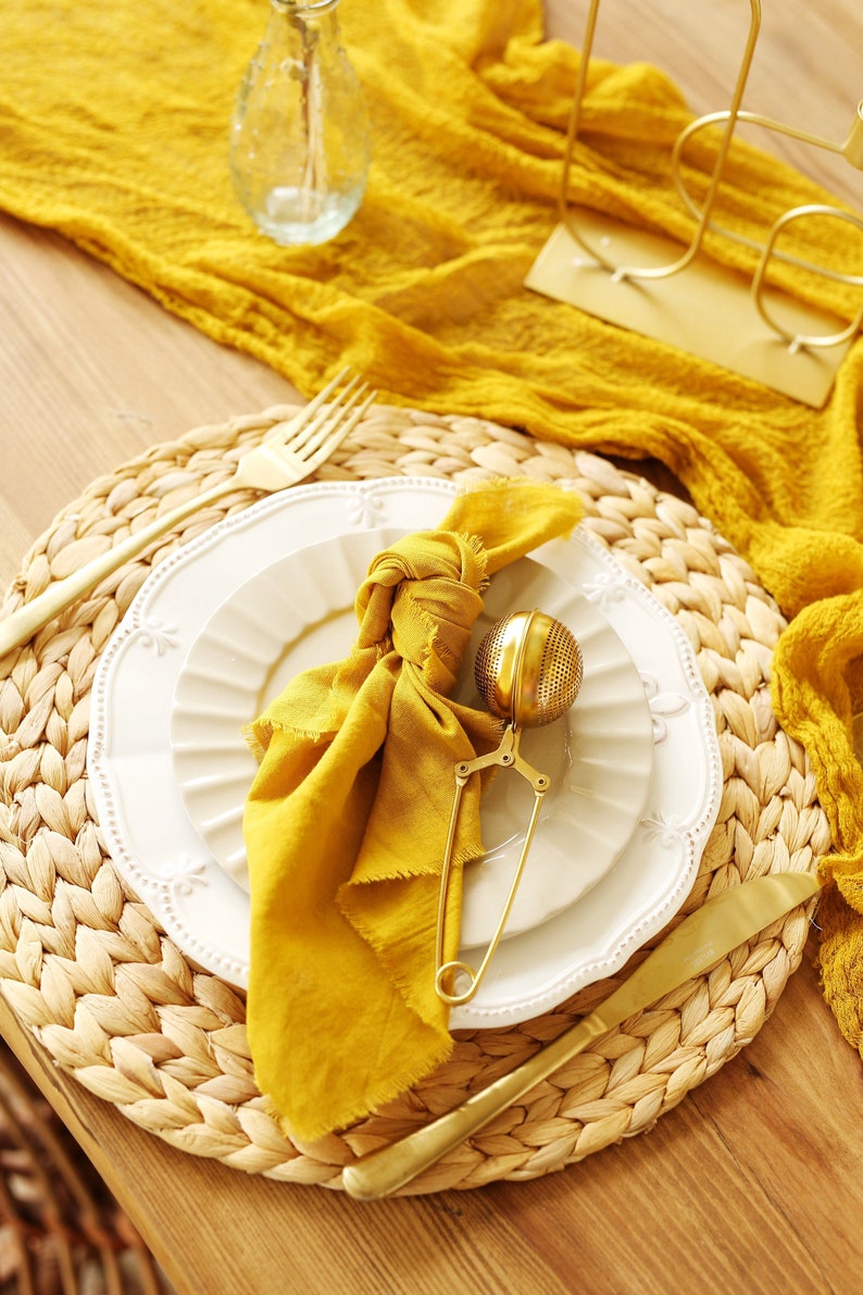 MUSTARD yellow gauze runner Mustard wedding table runner Eco table decor Photo shoot table runner Made in Ukraine image 5