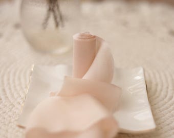 Soft Blush Silk Ribbon for Bouquet, Invitation Styling, Bridal Details, Frayed Edge Ribbon