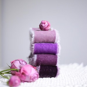 Fluwelen lint Gerafeld fluwelen lint Handgeverfd lint Milieuvriendelijk lint Paars fluwelen lint Breed fluwelen lint Lint met onafgewerkte rand