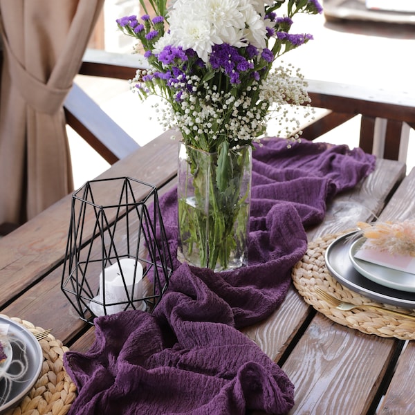 DEEP PURPLE gauze runner / Hand dyed rustic cheesecloth / Made in Ukraine / Eco-friendly cotton runner / Simply and useful table decor