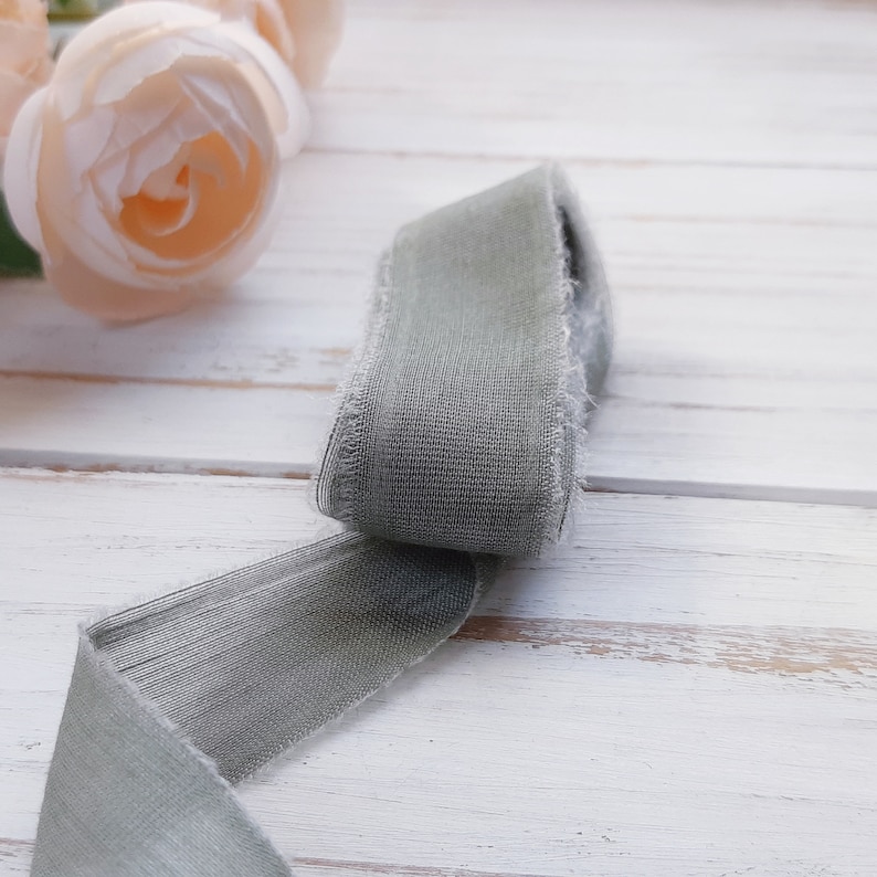 Sage green silk ribbon Ribbon for bouquet in green color