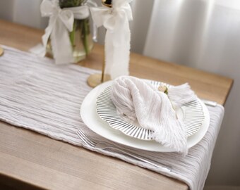 Ivory Gauze Runner and Napkins Set, Dense Cotton Wedding Table Decor, Matching Neutral Tablescape