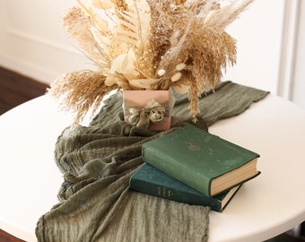 DARK SAGE GREEN gauze runner / Plant dyed cheesecloth / Cotton table rustic runner / Made in Ukraine