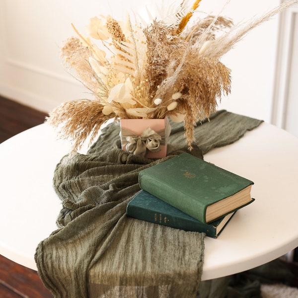 Table runner Handmade / DARK SAGE GREEN Gauze runner / Plant dyed cheesecloth / Rustic Wedding / Greenery Garden Wedding