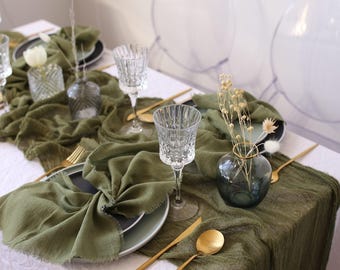 Green Table Runner, Cotton Gauze Cheesecloth Runner, Wedding Table Decor, Rustic Wedding Decor