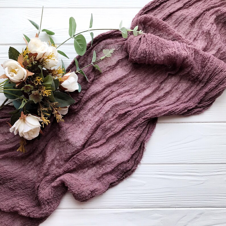 MAUVE gauze table runner Rustic cheesecloth runner Woodrose Etsy