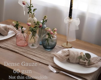 Dense Gauze Table Runner 60gsm, Thick Cheesecloth Runner, Hand Dyed Cotton Table Runner, Wedding Table Decor, Boho Neutral Runner