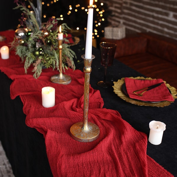 Red table runner / Christmas table runner / Wedding table runner / Cheese fabric / Gauze table runner / Dyed cheesecloth / Cheese cloth