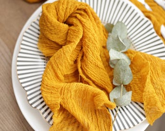 Mustard Gauze Napkins, Hand Dyed Cheesecloth Napkins, Cotton Wedding Napkins, Yellow Orange Boho Table Decor