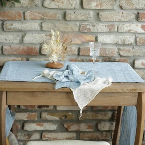 Handmade Cheesecloth Table Runner, Dusty Blue Double Gauze Table Cover, Light and Dark Dusty Blue Color Double Gauze Fabric image 8