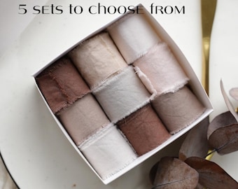 Hand Dyed Cotton Ribbon Set, Eco Friendly Torn Edge Fabric Ribbons for Gift Wrapping, Wedding Decor, Cotton for Crafts