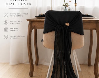 Chair Back Cover, Gauze Chair Sash, Cheesecloth Wedding Chair Decor, Boho Chair Drapes, Rustic Wedding Chair Styling, Black Chair Cover