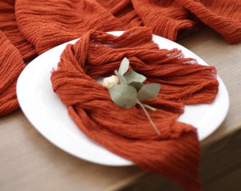 Terracotta Gauze Napkins, Hand-Dyed Cotton Cheesecloth, Burnt Orange Wedding Table Linens, Bulk Sets