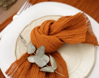 Burnt Orange Cloth Napkins, Rust Wedding Napkins, Cotton Dinner Napkins, Gauze Napkins, Fall Wedding Table Decor