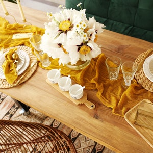 MUSTARD yellow gauze runner Mustard wedding table runner Eco table decor Photo shoot table runner Made in Ukraine image 4