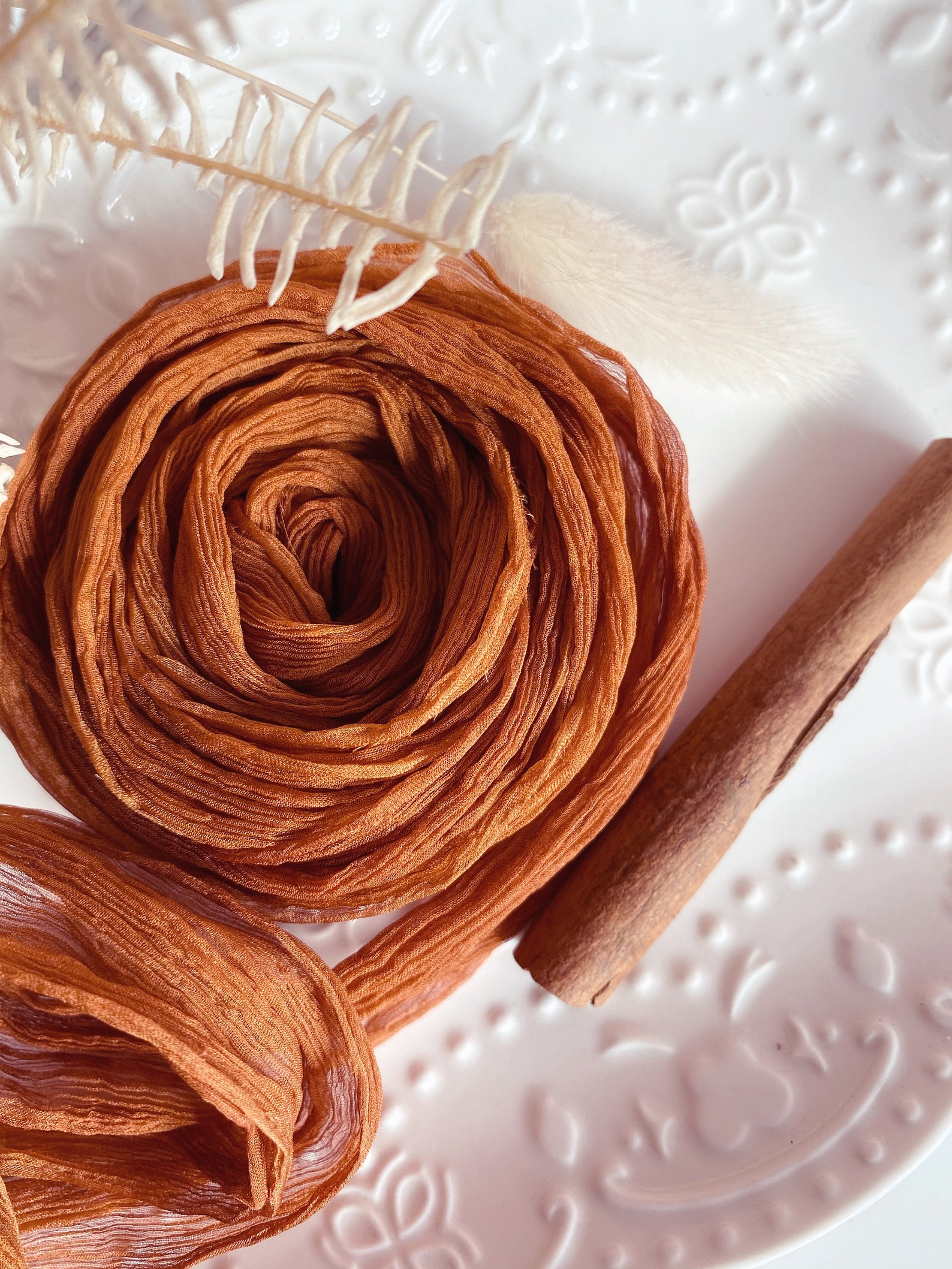 TERRACOTTA crinkle silk ribbon Rustic hand dyed silk ribbon | Etsy