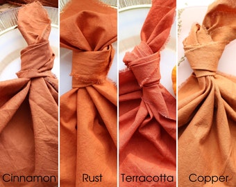 Cloth Napkins Bulk / Dinner Napkins Set 10 pcs TERRACOTTA Cotton Napkins with Raw Edges / Rustic Wedding Table Decor / Dispatches from USA